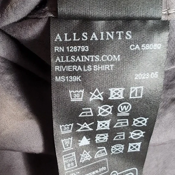 All Saints Rivera Long Sleeve Button Down Shirt Size Medium in Stone Gray - Picture 9 of 11